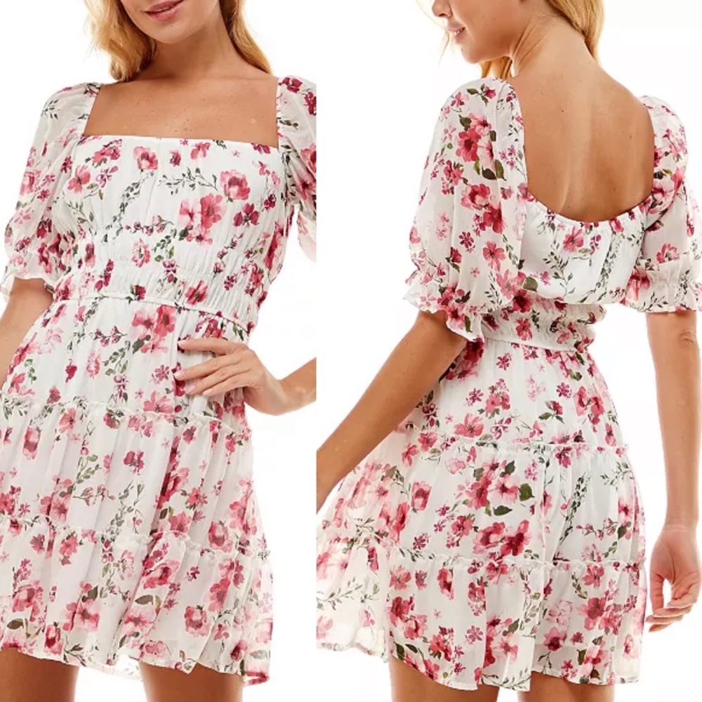 Navy & Pink floral skater dress XL